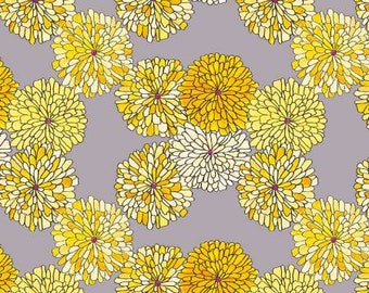 Windham Mums -  Happy Chance by Laura Heine - Bright Floral - 52694 3 Gray & Yellow - Priced by the half yard