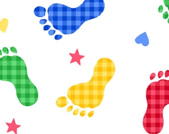 Comfy Flannel, Baby Feet Flannel - AE Nathan - 9307 78 Primary & White - Priced by the half yard