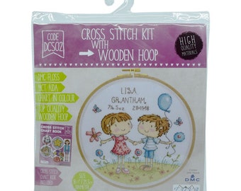 Boy & Girl Cross Stitch Kit - Tuva Publishing - BCS02 Sold by the Kit (Wooden Hoop, Pattern, DMC thread)