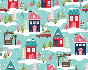 Cup of Cheer 10203-Q Aqua - Christmas Neighborhood by Maywood Studio - Kim Christopherson of KimberBell  - Priced by the half yard