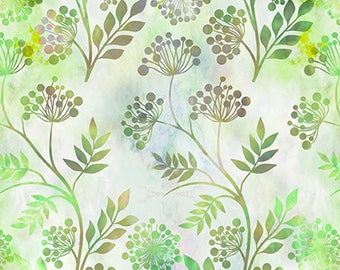 In The Beginning - Floragraphix V - Floral Sprigs 6FGE3 - Green Floral Leaves-  Priced by the 1/2 yard