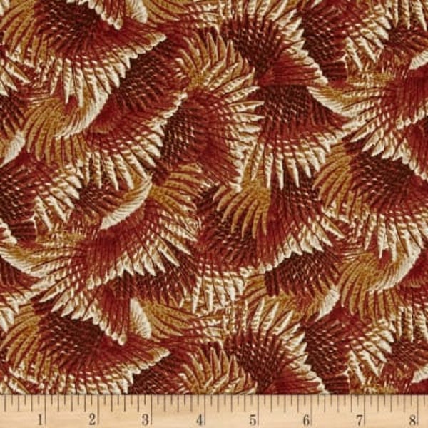 Feather Print Fabric - Pheasant Feathers - Wild Pheasant - Dan Morris Quilting Treasures - 24536 T Rust - Priced by the 1/2 yd