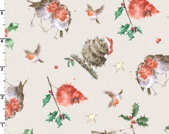 One Snowy Day - Feathered Friends - 10374 E (Cream Ecru) - Hannah Dale for Maywood Studio - Priced by the Half Yard