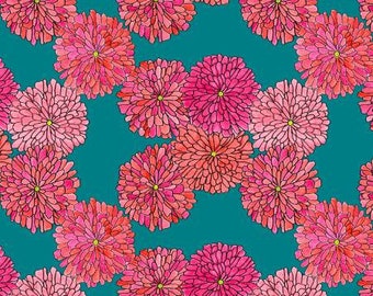 Windham Mums -  Happy Chance by Laura Heine - Bright Floral - 52694 4 Teal & Pink - Priced by the half yard