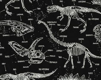 Dinosaur Bones Fabric -  Dino Bones for Timeless Treasures CG5797 Glow in the Dark Black - Priced by the 1/2 yard