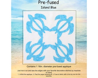 Laser Cut Pre-fused Applique - 16 inch Honu Turtle Blue - Aloha Quilt Designs - AQD 16 - Sold by the Each