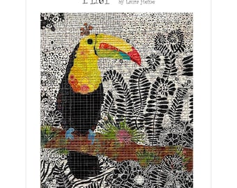 Tiki Toucan Collage Panel Pattern - Laura Heine Fiberworks - 18" x 22" - DIY Pattern Or Kit Option - reusable full size template