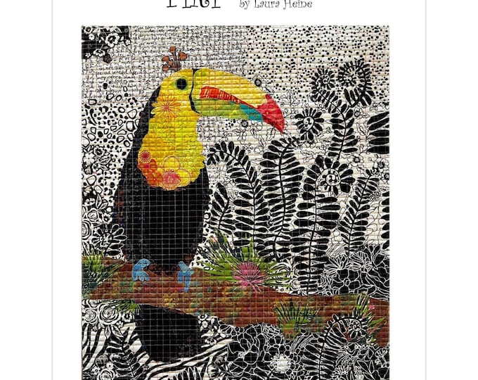 Featured listing image: Tiki Toucan Collage Panel Pattern - Laura Heine Fiberworks - 18" x 22" - DIY Pattern Or Kit Option - reusable full size template