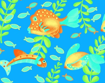 Comfy Flannel - Gold Fish - Cotton Flannel - AE Nathan -  0983 77 Blue - Priced by the half yard