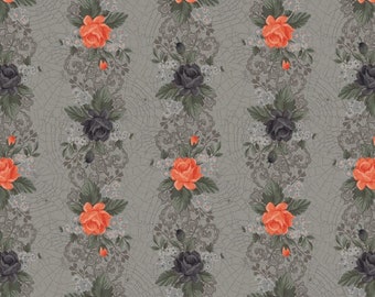 Web of Roses 10211 K Floral Stripe - Orange and Metallic Accent - Jera Brandvig for Maywood Studio - Priced by the half yard