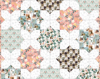 Everyday is Caturday - 3wishes Fabric - Quilt Top Kit Featuring Caturday Fabric - DIY 51"x51" Lap Quilt