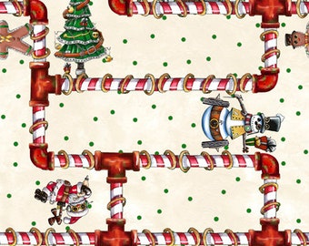 Steampunk Christmas - Desiree Designs for QT Fabrics - Candy Cane Pipes White  28903 E  - Priced by the half yard