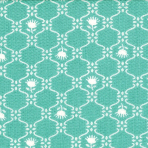 Glamping Girls Fabric - Mary Jane Butters Novelty Trellis Butterfly for Moda 11605 19 Blue -  1/2 yard Price