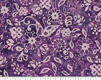 Tossed Floral Fabric - Banyan Batik French Macaroon Northcott  80124 84 Purple - Priced by the 1/2 yard