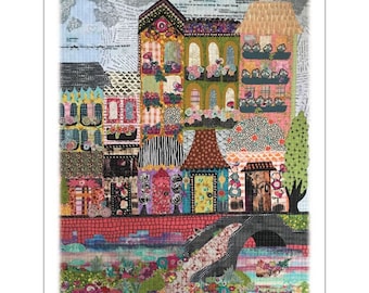 Spanish Row House Collage Pattern - Spain Street - Laura Heine - 28"x34"  DIY Pattern Or Kit Option - full size reusable template pattern