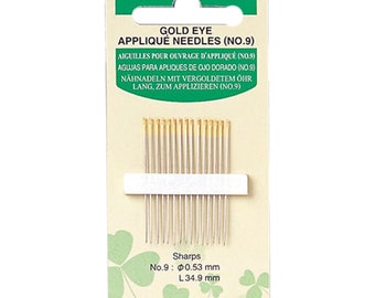 Gold Needles - Sharp Tip Applique - Choose Size - qty 15 in pack #497 - Clover