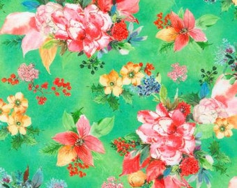 Robert Kaufman Yuletide Bouquet by Lauren Wan -  AVMD 21783 32 Mint - Priced by the half yard