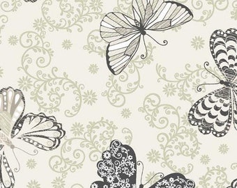 C'est La Vie - Butterfly -  Paintbrush Studio - 120 13042 Ecru - Priced by the 1/2 yard