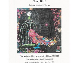 Song Bird Collage - Laura Heine - Songbird Caged Bird 30"x30" - DIY Pattern Or Kit Option - full size reusable template