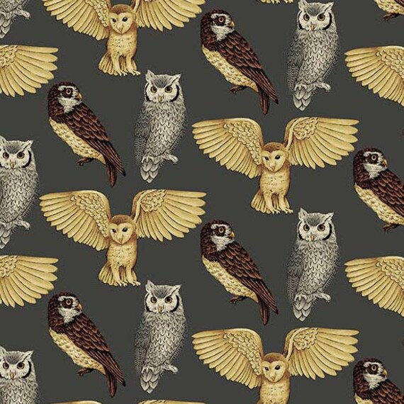 Owl Fabric, Flying Owl, Night Owl - Majestic Woods (owl) by Kathy