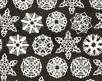 Snow Sweet Paper Snowflakes Fabric - Snow Sweet by J. Wecker Frisch for Riley Blake - C9668 Charcoal - Priced by the Half Yard