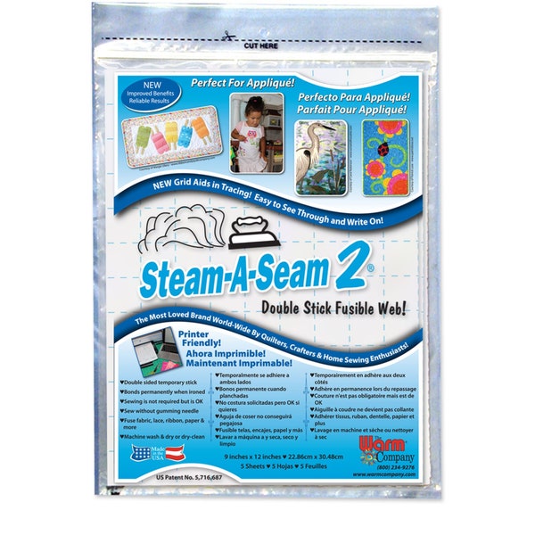 Steam A Seam 2 Collage - Toile thermocollante à double bâton Warm Company - Poids moyen - Feuilles prédécoupées 9 x 12 pouces, 5 par paquet - 5517 Blanc