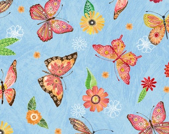 Floral Flight - 11157 437 Blue Butterfly - MJ Merrill  Wilmington Prints - Priced by the half yard