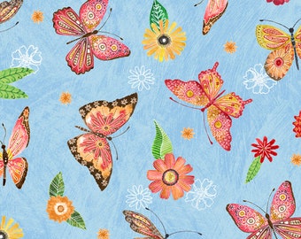 Floral Flight - Butterfly - MJ Merrill  Wilmington Prints - 11157 437 Blue - Priced by the half yard