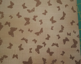 Butterfly Fabric - Field Guide Fabric -  Nature Flutterby - Janet Clare for Moda Fabrics 1364 15 Flaxin Taupe Brown - Priced by the 1/2 yard