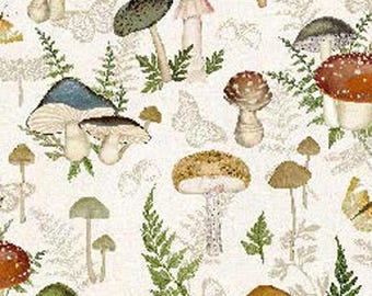 Mushrooms Large Packed 81312  Cream- Springs Creative Designer Prints - KW Thacker - Priced by the Half Yard