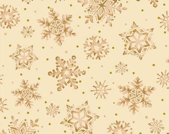 Christmas Star Snowflakes - Gold stars - Seasons Greetings - Paintbrush Studio 13018 00803 Beige - Priced by the half yard