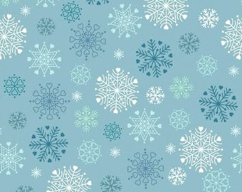 Lewis & Irene - Hygge Glow Snowflakes - Glow In The Dark Winter Blue C72 2 - Priced by the half yard