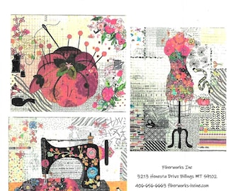 Laura Heine Teeny Tiny - #5 Pin Cushion, Sewing Machine, Dummy - 3 Pattern Designs - DIY Pattern - Optional Fabric Kits -  Finishes 16"x20"
