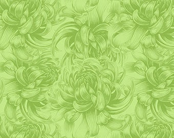Morning Blossom - Collage of Chrysanthemums - Michael Design Works - Northcott Fabrics - DP 24925 72 Green - Priced by the half yard