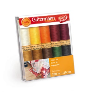 Colección de hilos de algodón Gutermann - 10 carretes 110yd (100m) por carrete 50wt - Colores de otoño 734016-2