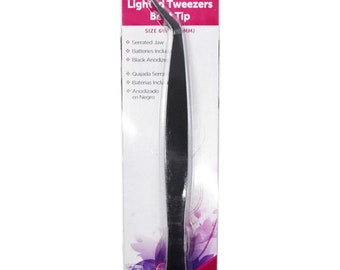 Lighted Tweezers - Battery Powered - Serger Tweezers - Needle Threader - Serrated Jaw with Bent Tip - Tooltron - 6.5 inch x .75 inch