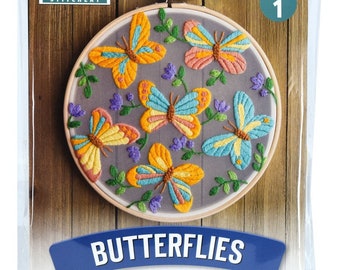 Leisure Arts - Butterflies Mini Maker Embroidery Kit - LEA49805 - Pattern, Fabric, Thread  - Sold by the Kit