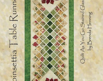 Poinsettia Table Runner  BPP064 Pattern - Stained Glass Style from Bear Paw Productions - Features Quick Bias Fusible Bias Tape