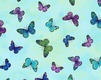 Utopia Metallic Butterflies by Chong-a Hwang for Timeless Treasures -  CM 1025 Aqua - Priced by the Half Yard