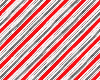 Wilmington Fabric - Snow Tidings by Lola Molina - Diagonal Stripe -  32081 139 Red Gray - Priced by the half yard