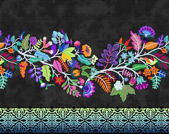 Teapot Sampler Floral Vine Border - In The Beginning - 2TPS 1 Black - Border Stripe - Priced by the Half yard