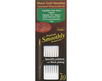 Black Gold Needles - Sharp Tip Applique - Size 10 - qty 6 in pack #4973 - Clover