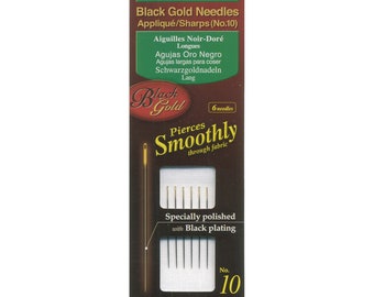 Black Gold Needles - Sharp Tip Applique - Size 10 - qty 6 in pack #4973 - Clover