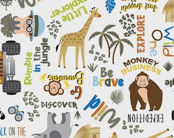 Safari Adventure 12952 09 White Safari Words - Benartex - Priced by the 1/2 yard