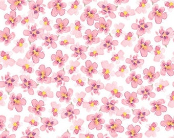 All Big Things Start Small 7316 22 - Pink Floral on White Background - Beth Reed for Studio E Fabric - Priced by the half yard