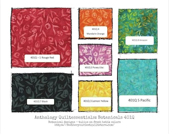 Batik Fabric - Quiltessentials: Botanicals 401Q - Tulip Design - Choose color -  Priced by the 1/2 yard