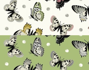 Butterfly Fabric - Salon Fleur by Studio Frivolite for Studio e -  3635 Choose White or Green Background - Priced by the 1/2 yard