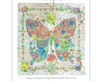 Butterfly Collage - Laura Heine Flowerfly - Applique Quilt - 33"x35" - DIY Pattern Or Kit Option - full size reusable template