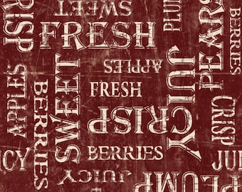 Word Fabric - From the Market Tossed Words- Janet Pugh for Wilmington Q1825-82421-331 Red - Priced by the 1/2 yard