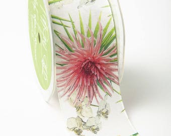 Tropical ribbon - Floral ribbon - Dahlia Daffodil - Calypso Ribbon - 100% linen - Priced by the yard   SS16